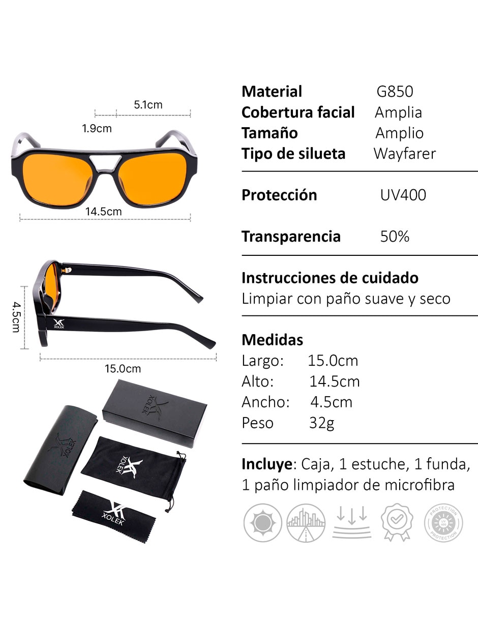 Lentes de sol casual xo159o unisex